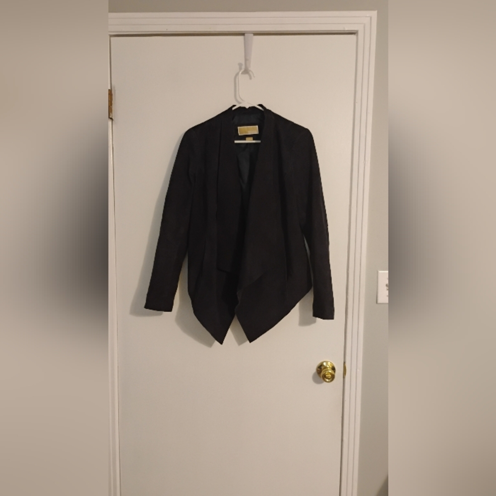 Michael Kors Womens Blue Leather Draped Open Style Jacket Sz S